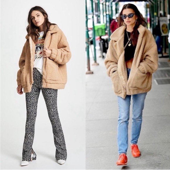 I Am Gia Pixie Tan Oversized Teddy Sherpa Bomber Coat size Small $99 - Picture 14 of 15